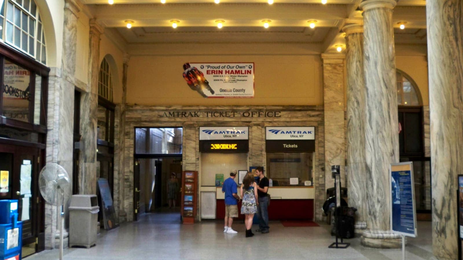 The waiting room and Amtrak ticket window at Utica Union Station, New York