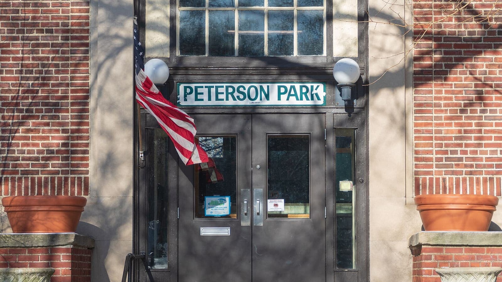 The entrance of the Peterson Park field house in Chicago