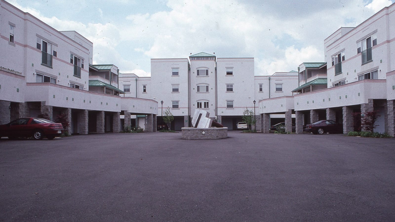 Apartment courtyard with exterior walkways