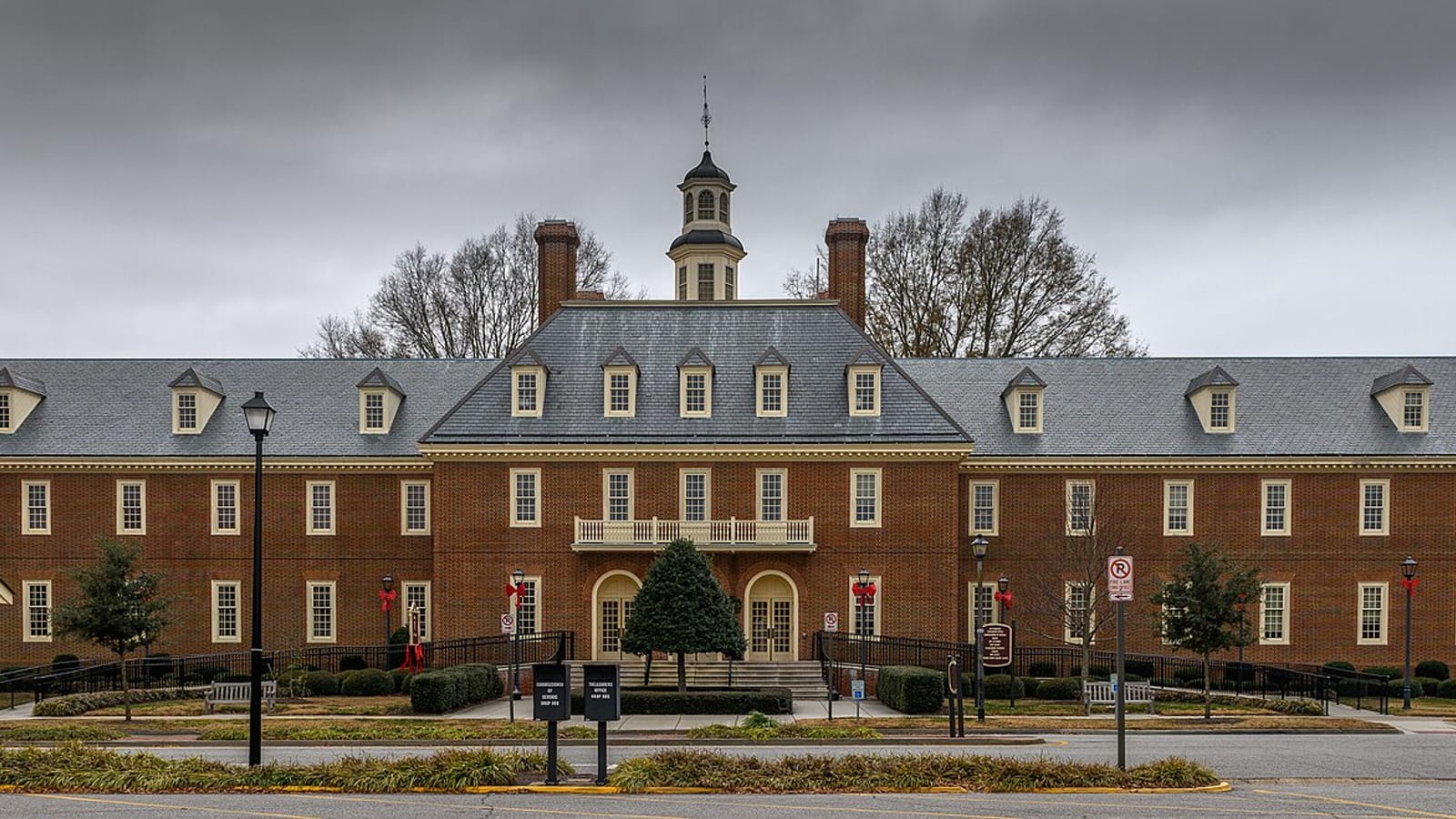 Brick municipal building with a central cupola