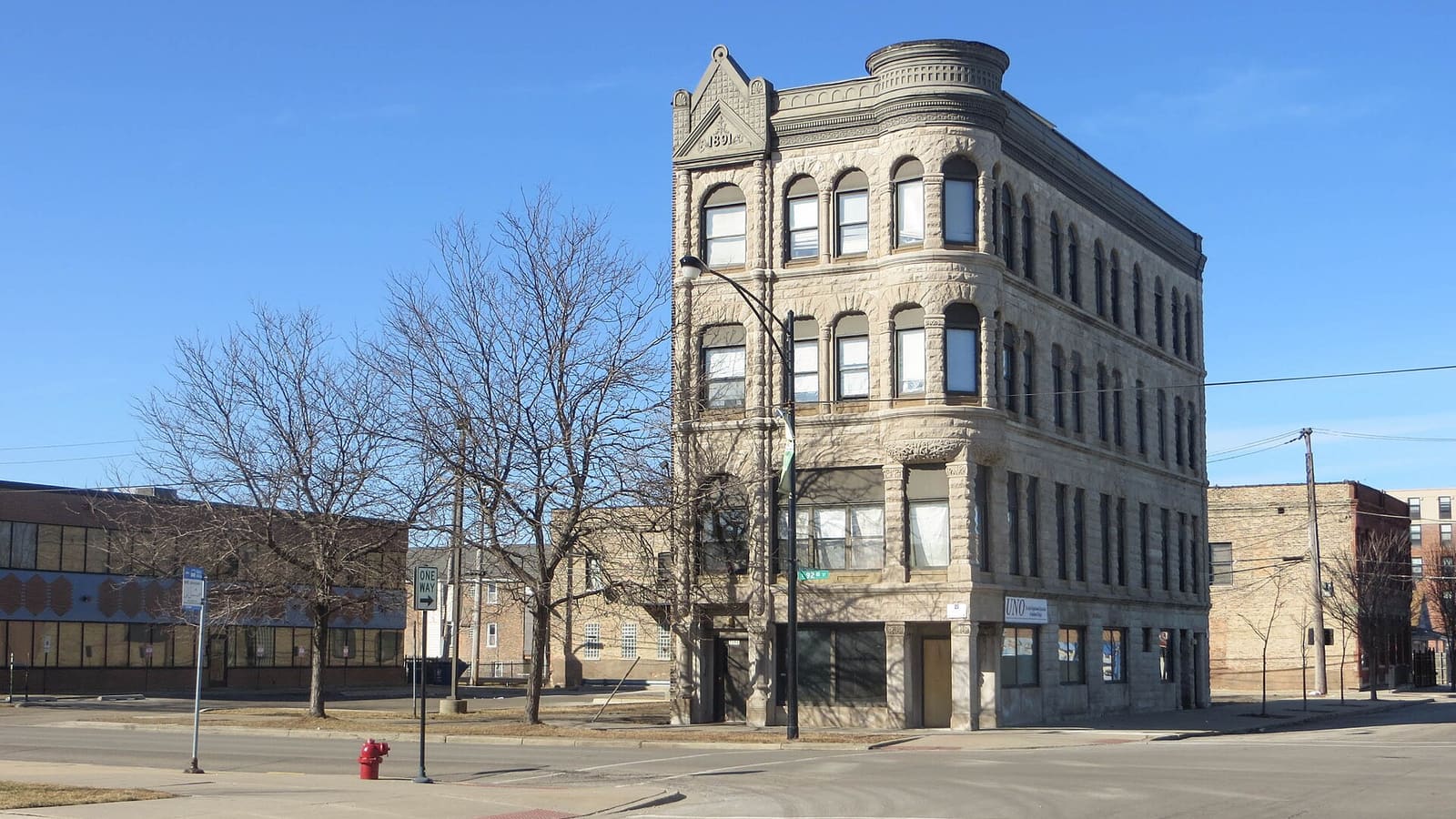 The corner building at Baltimore Avenue and 92nd Street in South Chicago