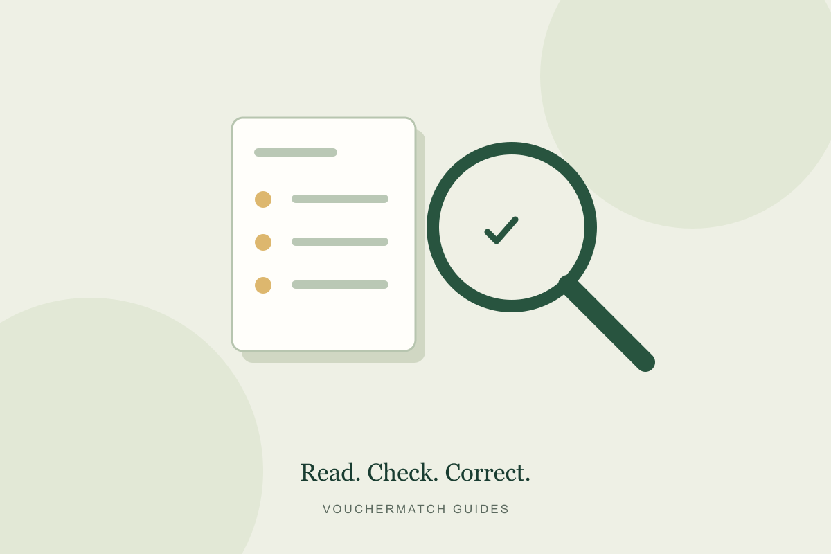 Illustration of a screening report being checked for errors.