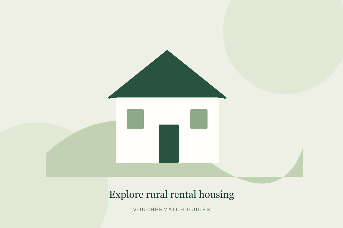 Illustration of rural rental homes and an application checklist.