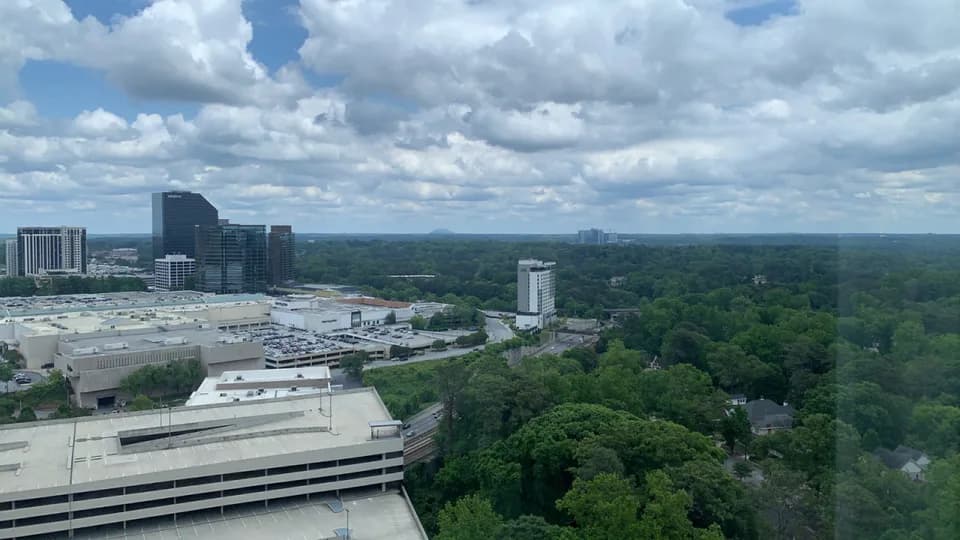 Atlanta skyline behind a foreground of trees