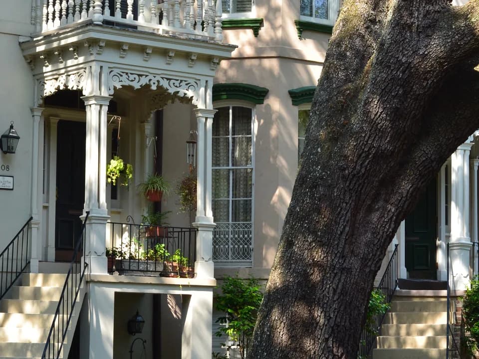 Historic Savannah row houses seen from the street