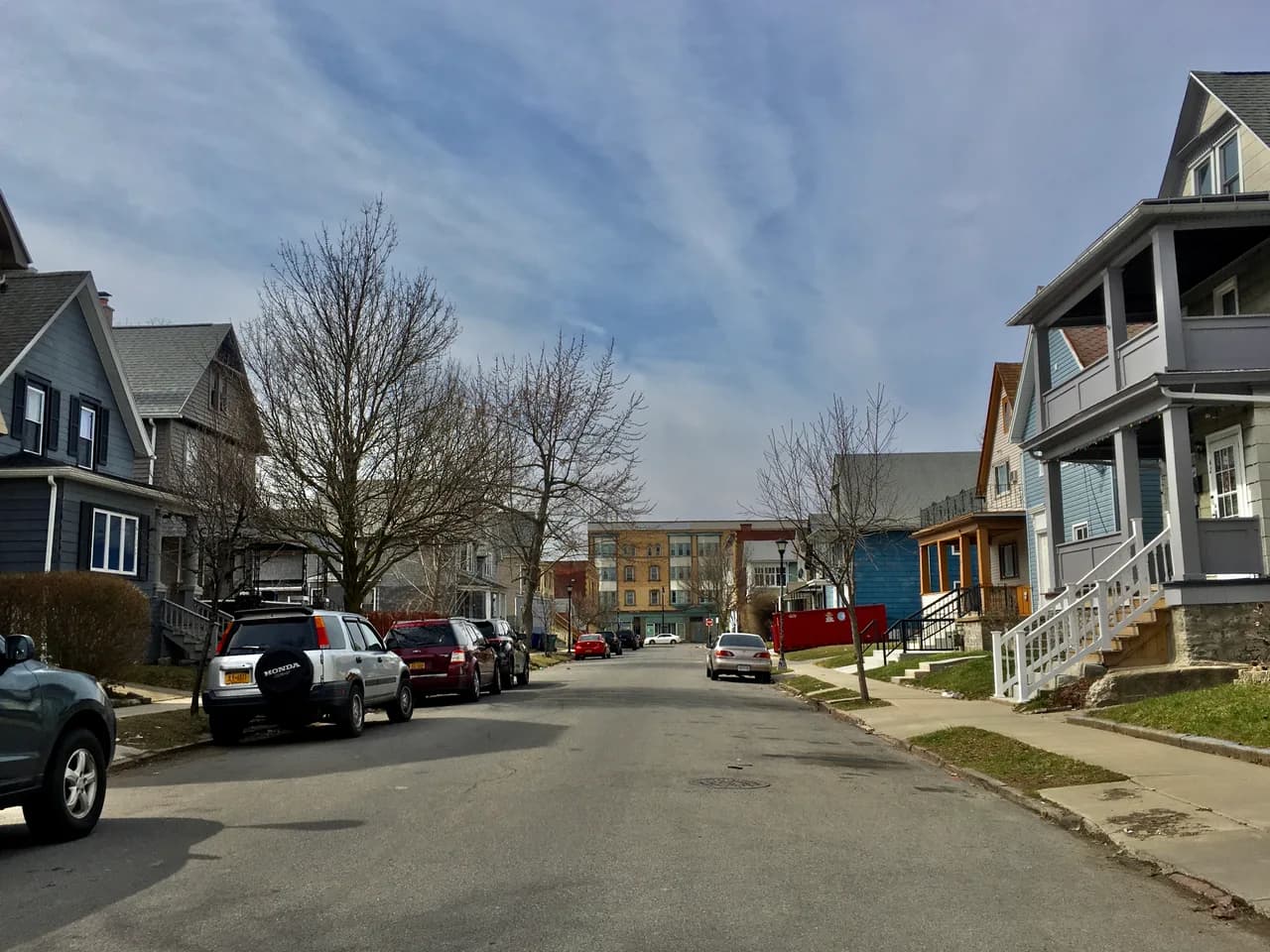 Houses along Arnold Street looking west toward Grant Street in Buffalo