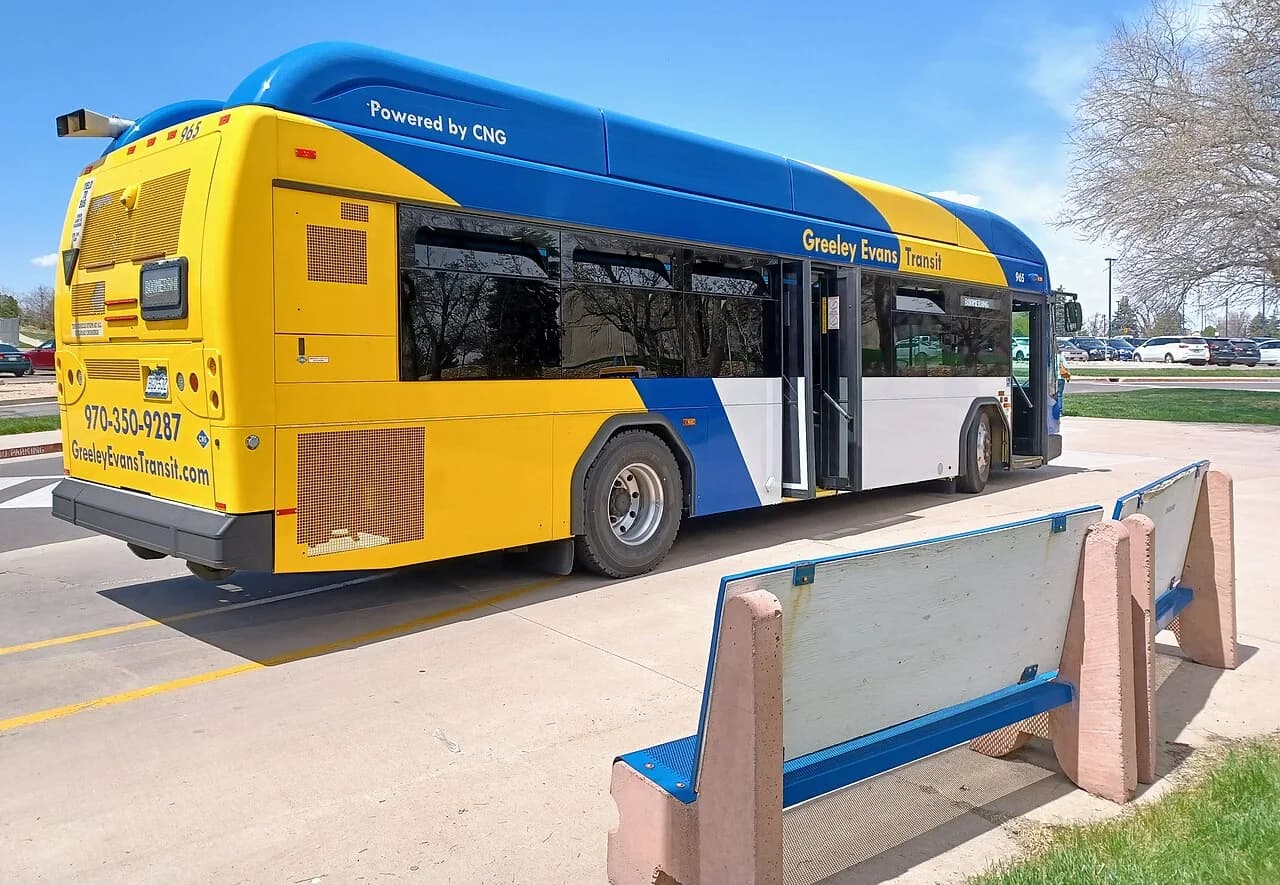 Greeley Evans Transit bus at the Michener Library stop on the UNC campus
