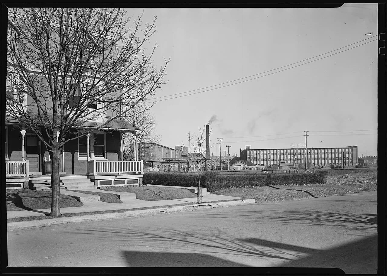 Archival photograph of worker houses near the Stehli mills in Lancaster, Pennsylvania
