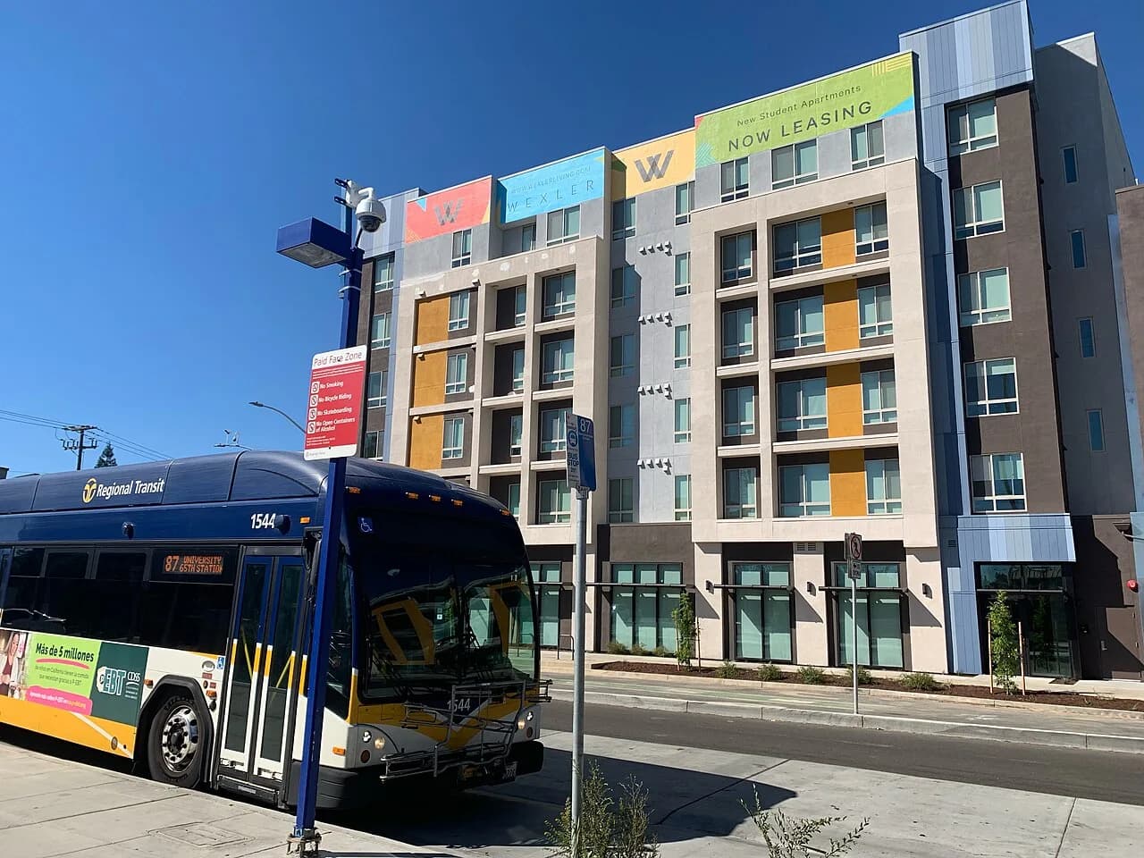 Apartment buildings across from University/65th Street light-rail station in Sacramento