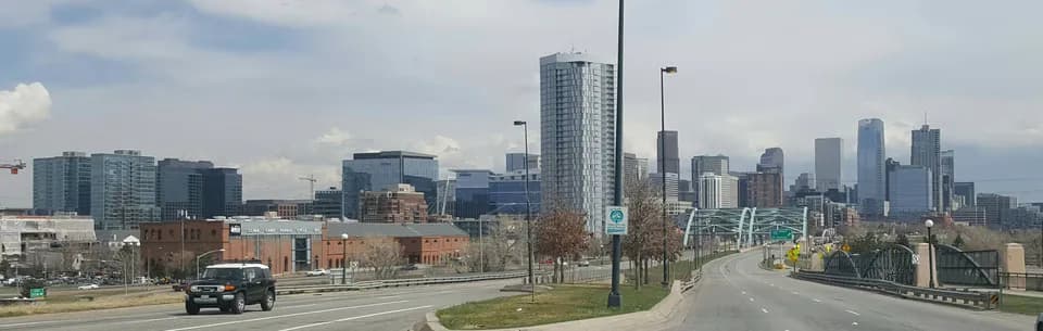 Denver skyline viewed from Speer Boulevard near Interstate 25