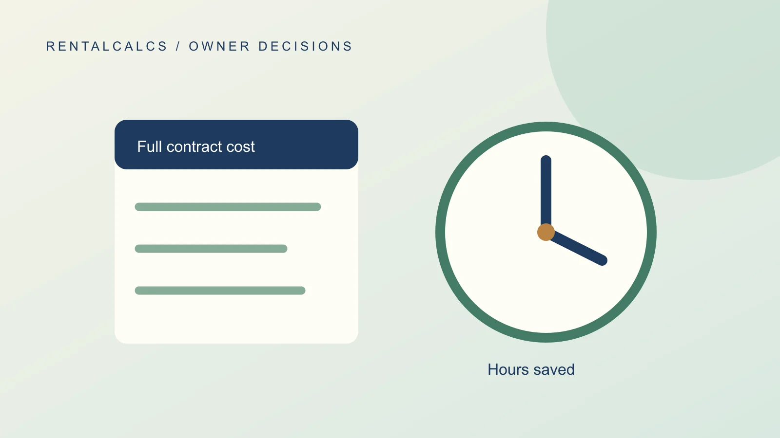 Original illustration pairing a rental management fee ledger with a clock for owner time.
