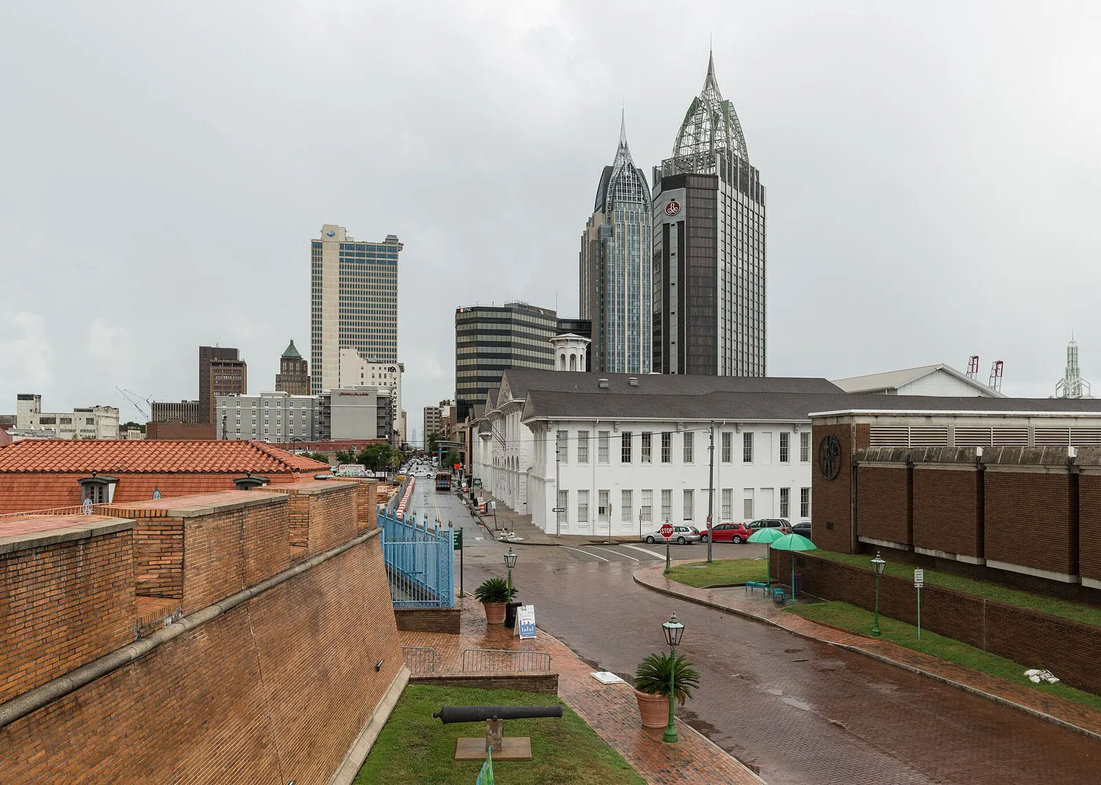 Downtown Mobile towers seen beyond Fort Condé