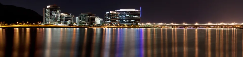 Tempe waterfront and buildings at night in 2011