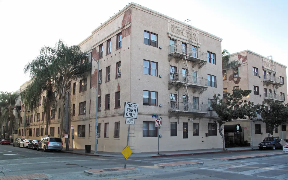 Street view of the historic Canterbury Apartments in Hollywood, Los Angeles