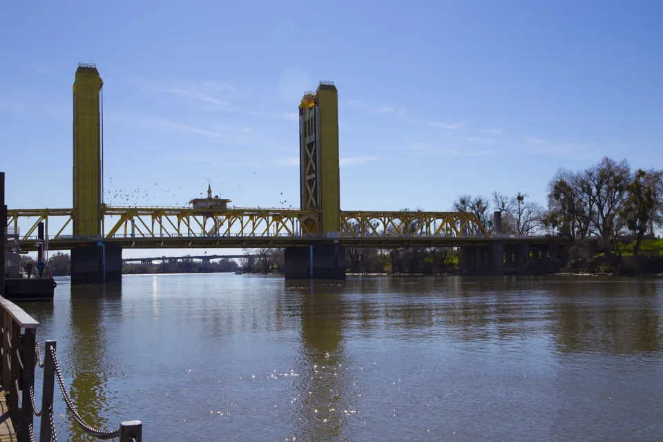 Tower Bridge crossing the Sacramento River from Old Sacramento toward West Sacramento