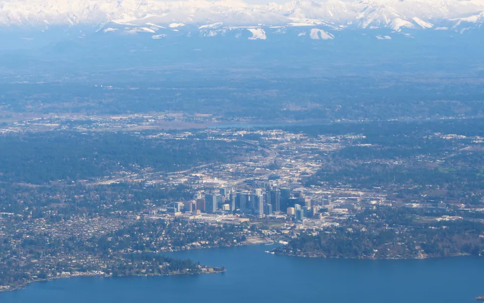 Aerial view of Bellevue Washington skyline
