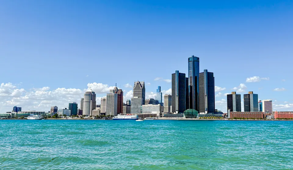 Detroit skyline viewed across the river from Windsor