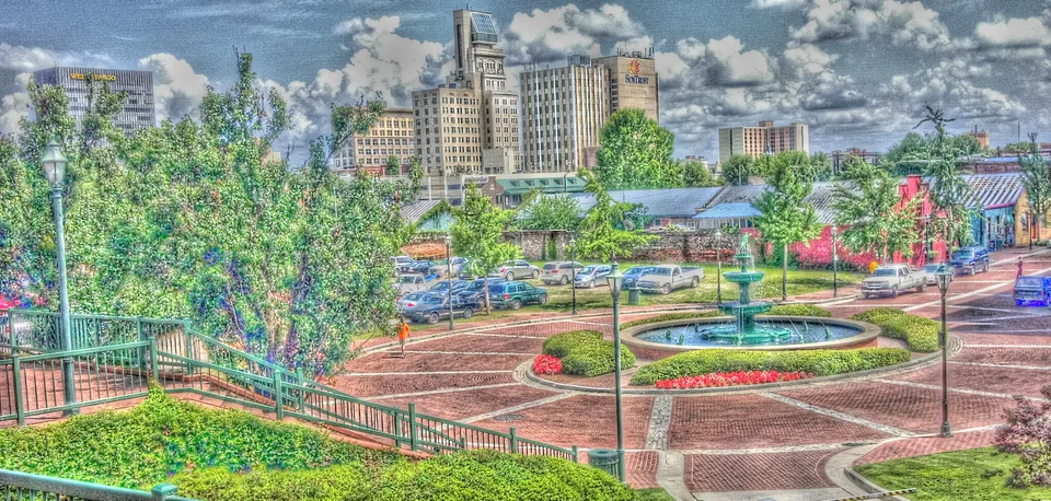 Augusta skyline above a riverfront park