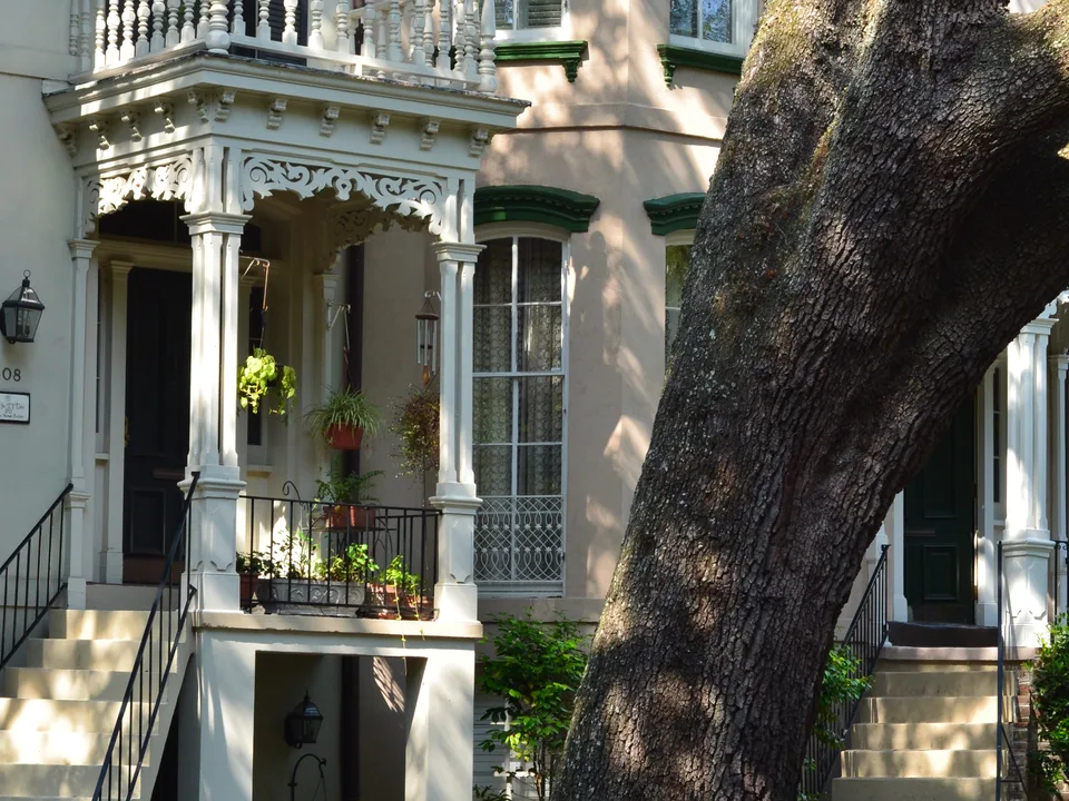 Historic Savannah row houses seen from the street