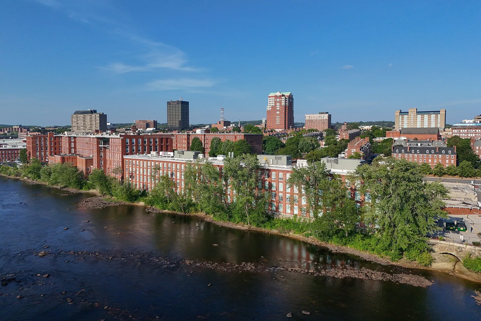 Manchester buildings and mill district beside the Merrimack River