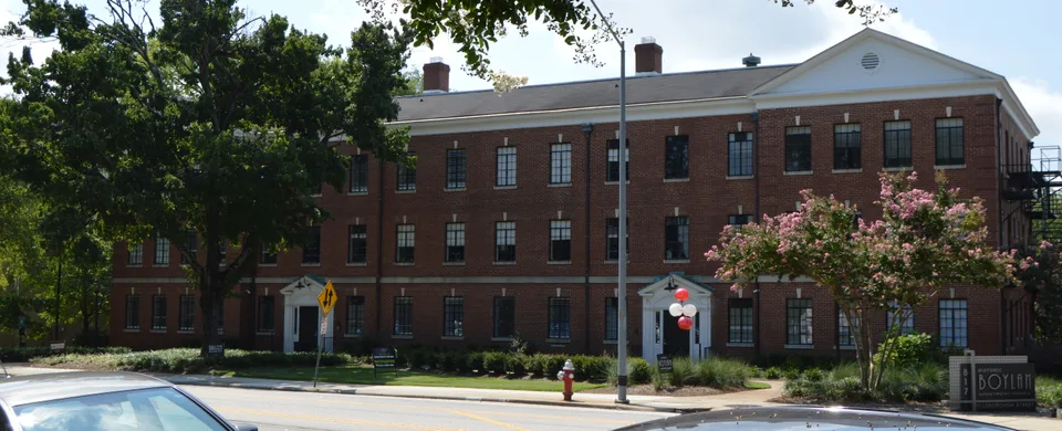 Brick apartment buildings at Boylan Apartments in Raleigh