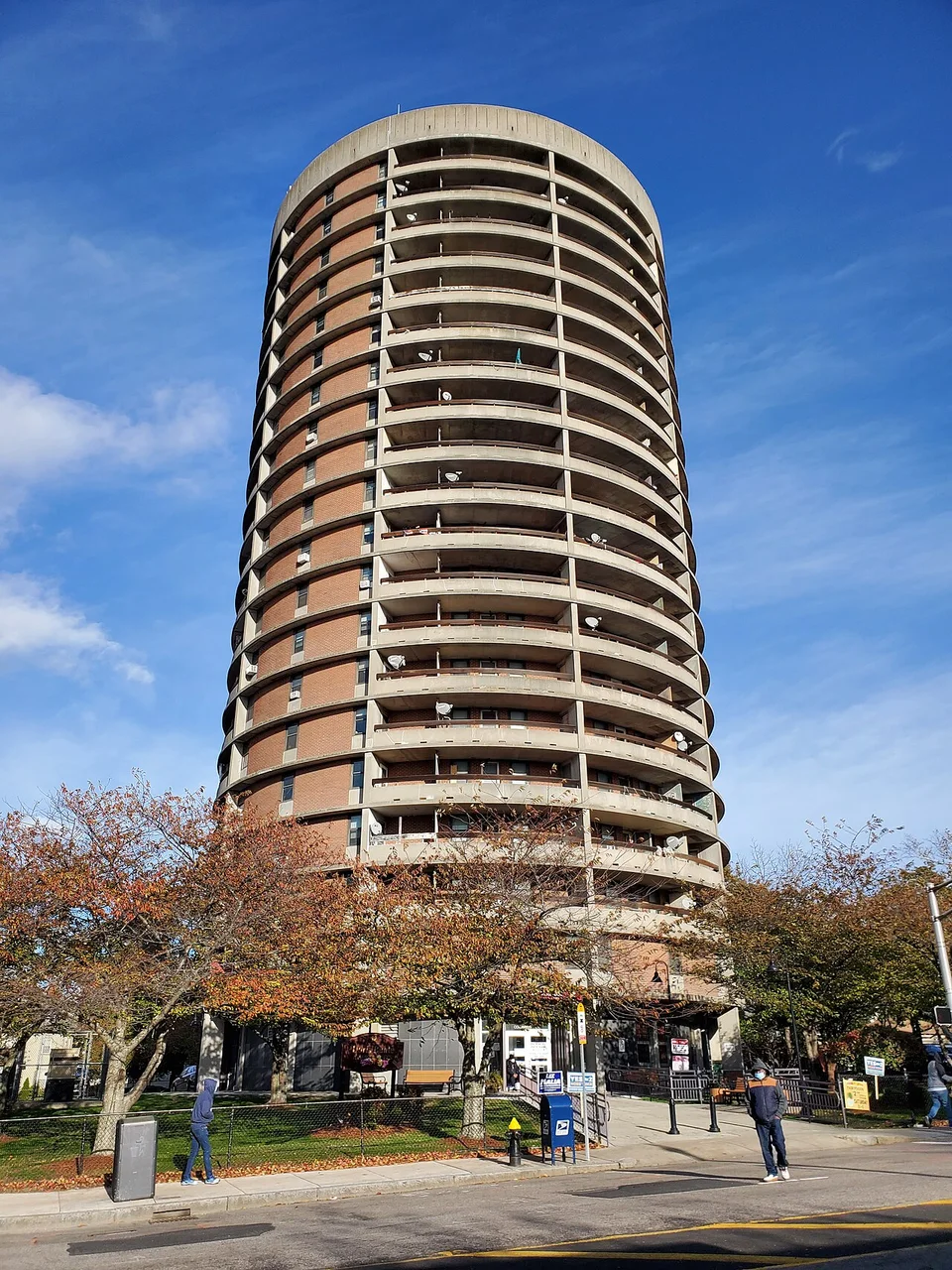 Walnut Park Apartments in Boston beside the street.