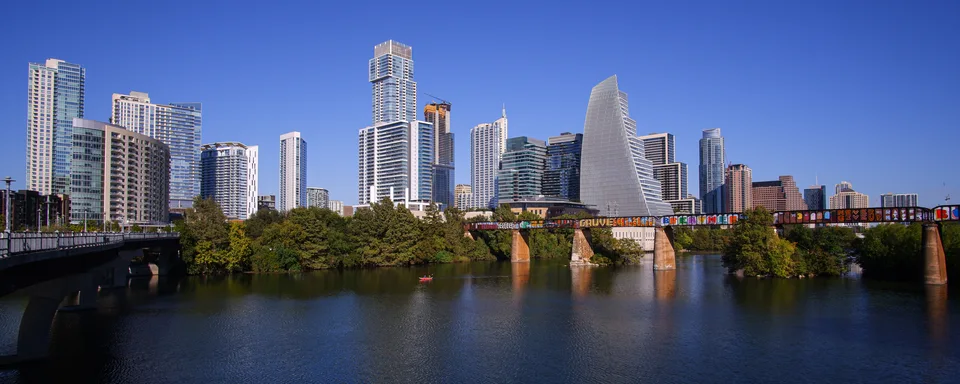 Downtown Austin towers reflected in the Colorado River